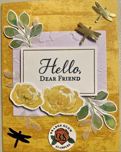 Hello Dear Friend Extra-embossing folder and gold dragonflies