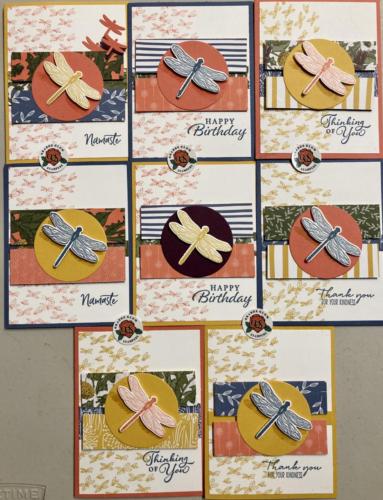 medley of fun stamped dragonfly cards