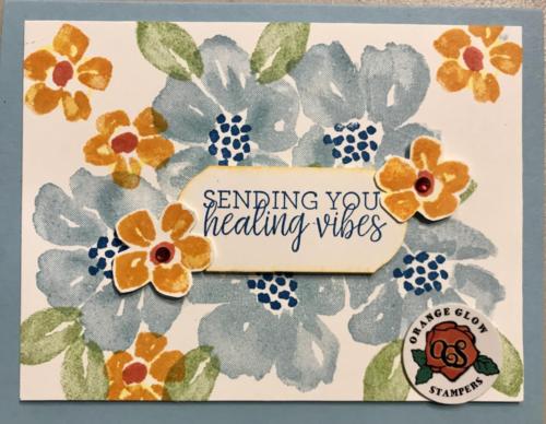 Healing Hugs-love this stamp set just got it today.  Nicely coordinates with Blossoms in Bloom.  Used main blossom stamp in middle.