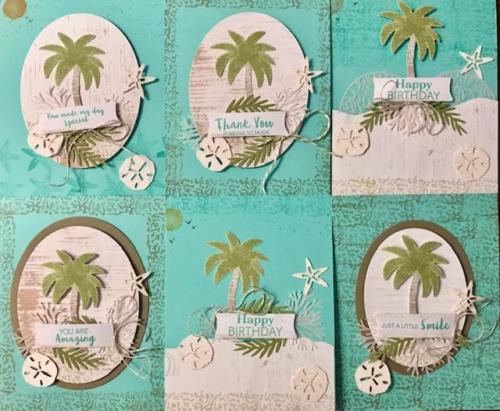 Medley of all palm tree cards from past pumpkin kit.  