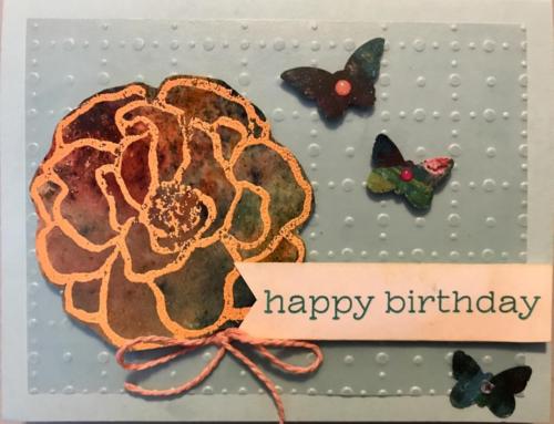 Orange rose, brusho, vellum on pool party, butterflies from dsp