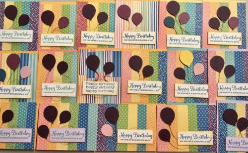 Medley of all different birthday cards.  No two are the same.  Wink of stella used on balloons.