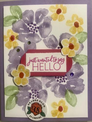 Hello card on the vertical.  Yellow florals here but you can always sub out colors.